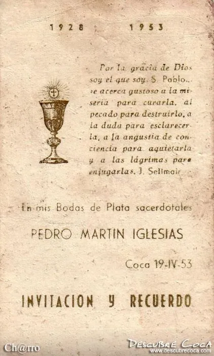 Descubre Coca: Tarjeta recuerdo de Pedro Martín Iglesias