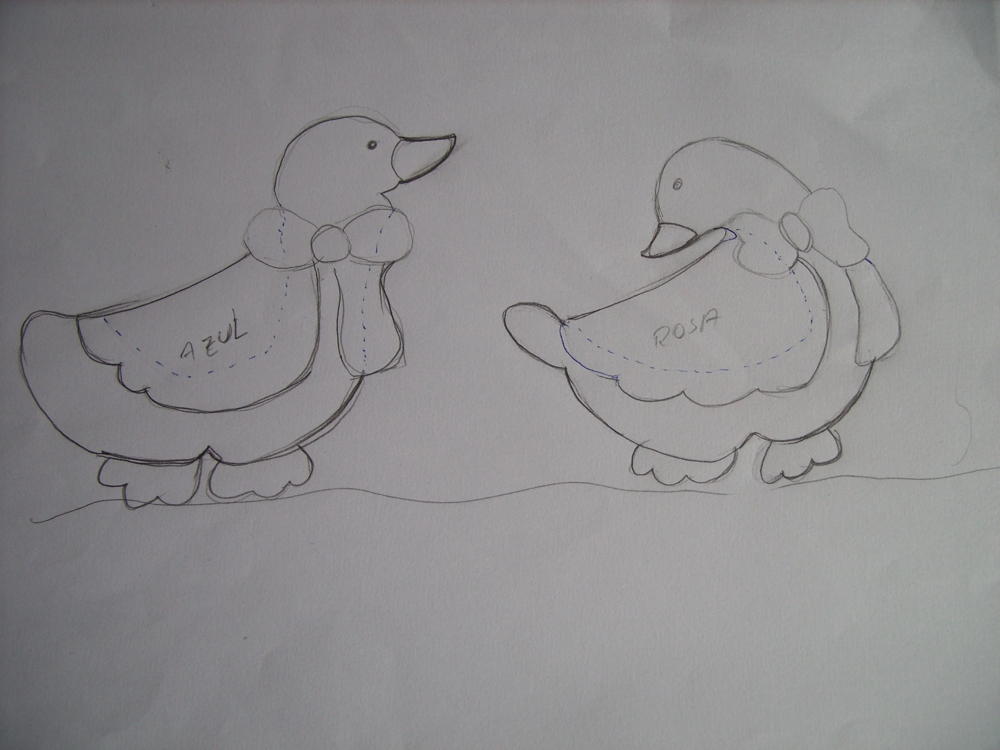 Desenho de casal de patinhos para patchwork.