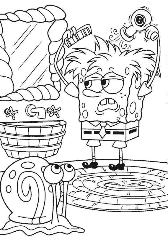 Desenho para colorir o Bob Esponja a se pentear!