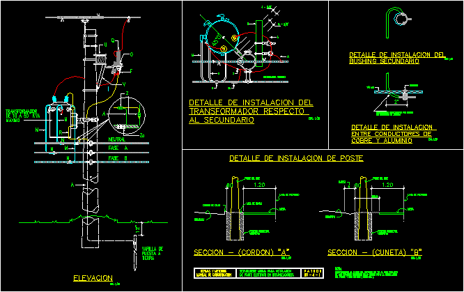 Detalle - poste de luz, en Tendidos electricidad - Infraestructura