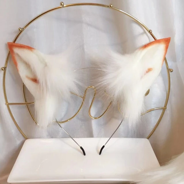 Diadema de pelo con orejas de zorro, Lobo Blanco, hecho a mano, accesorios  de disfraz para fiesta de Cosplay, KC - AliExpress