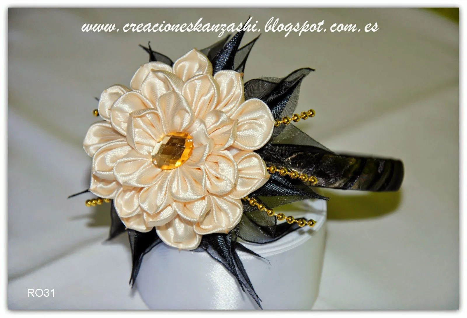 Diademas. Creaciones en técnica "KANZASHI": Diadema con flor de ...