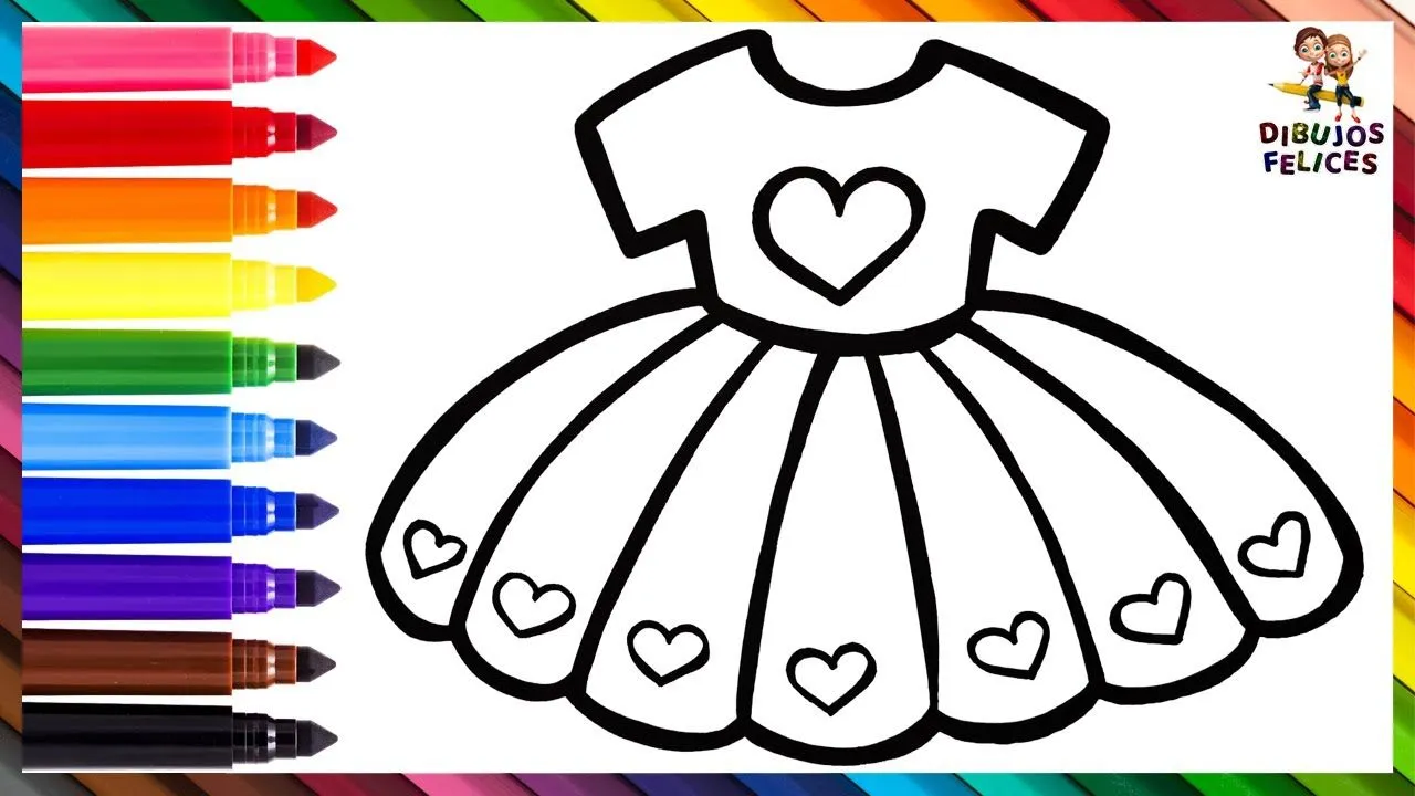 Dibuja y Colorea Un Bonito Vestido Con Corazónes 