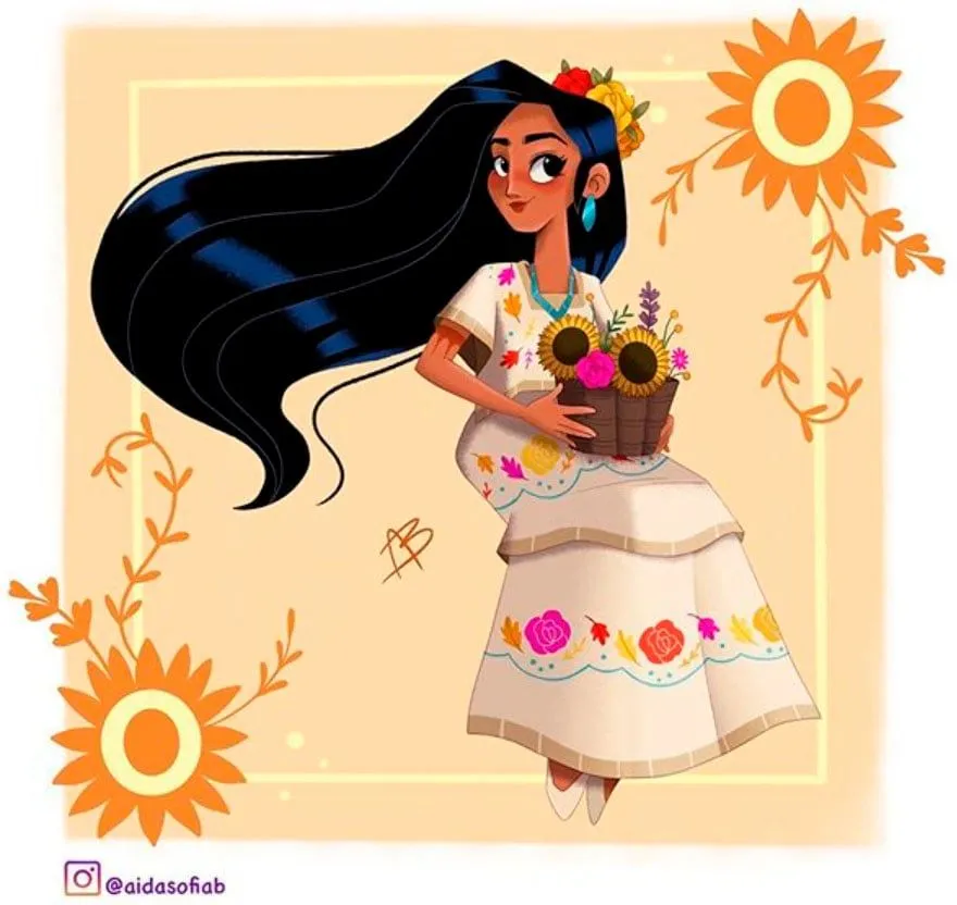 Dibuja a las princesas usando trajes típicos de México