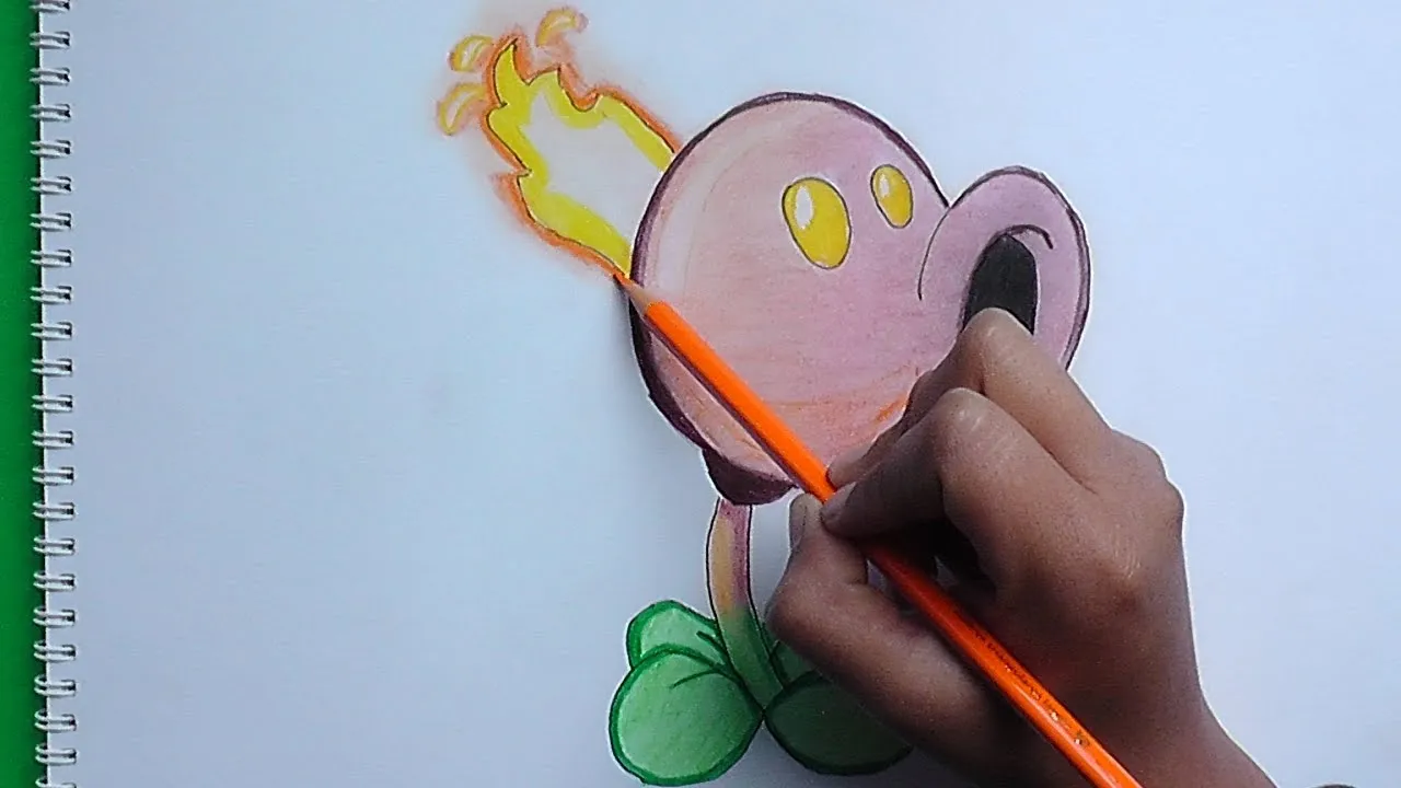 Dibujando y pintado Quemaguisantes (Plantas vs Zombies) - Drawing ...