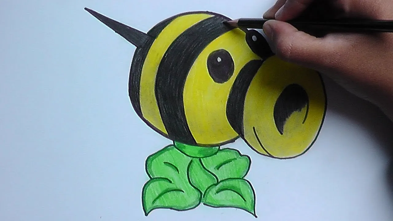 Dibujando y pintando a Lanza abejas (Plantas vs Zombies) - Drawing ...