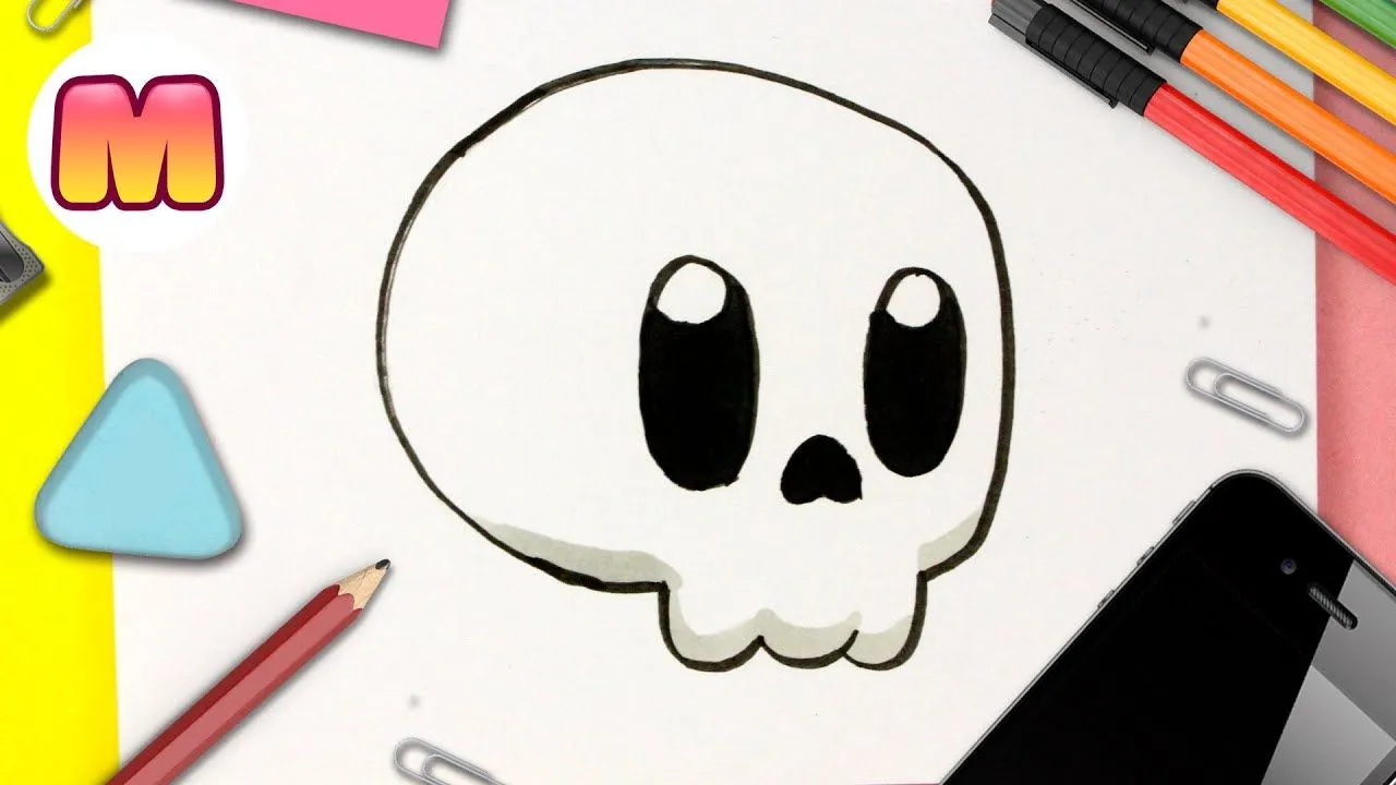 COMO DIBUJAR UNA CALAVERA KAWAII - Como dibujar halloween kawaii - YouTube