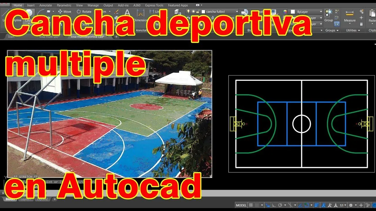 Como Dibujar una Cancha Multideportiva en Autocad ok - YouTube