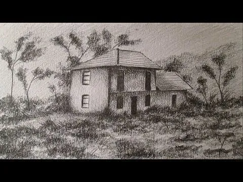 Cómo dibujar una casa en el campo, cómo dibujar paisajes a lápiz HD