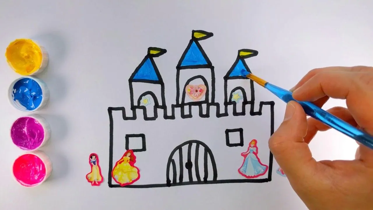 Como dibujar y colorear un CASTILLO DE PRINCESAS con calcomanías |  Amiguitos123 - YouTube