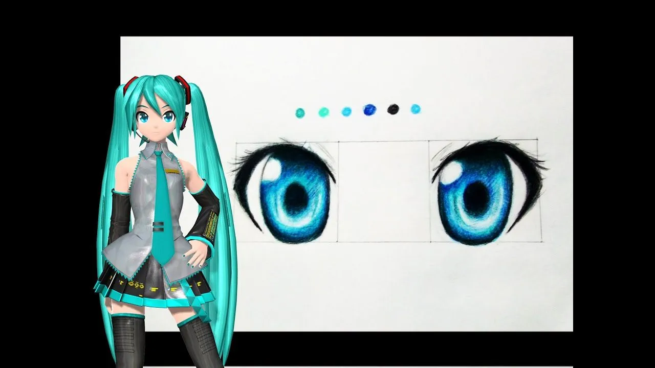 COMO DIBUJAR Y COLOREAR LOS OJOS DE HATSUNE MIKU - YouTube