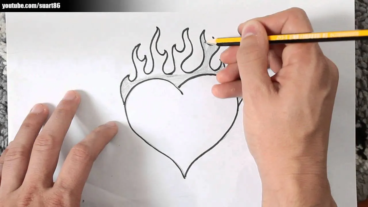 Como dibujar un corazon con fuego - YouTube