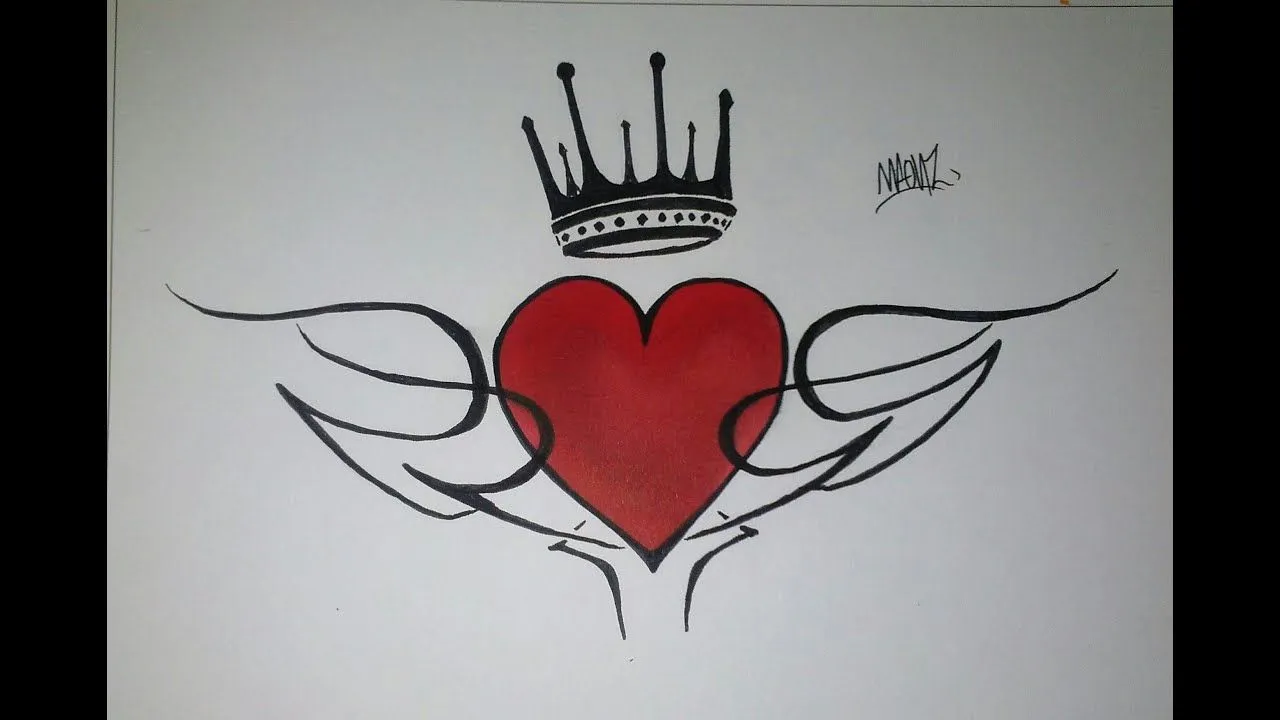 Como Dibujar un Corazón con Tribal y Corona - YouTube