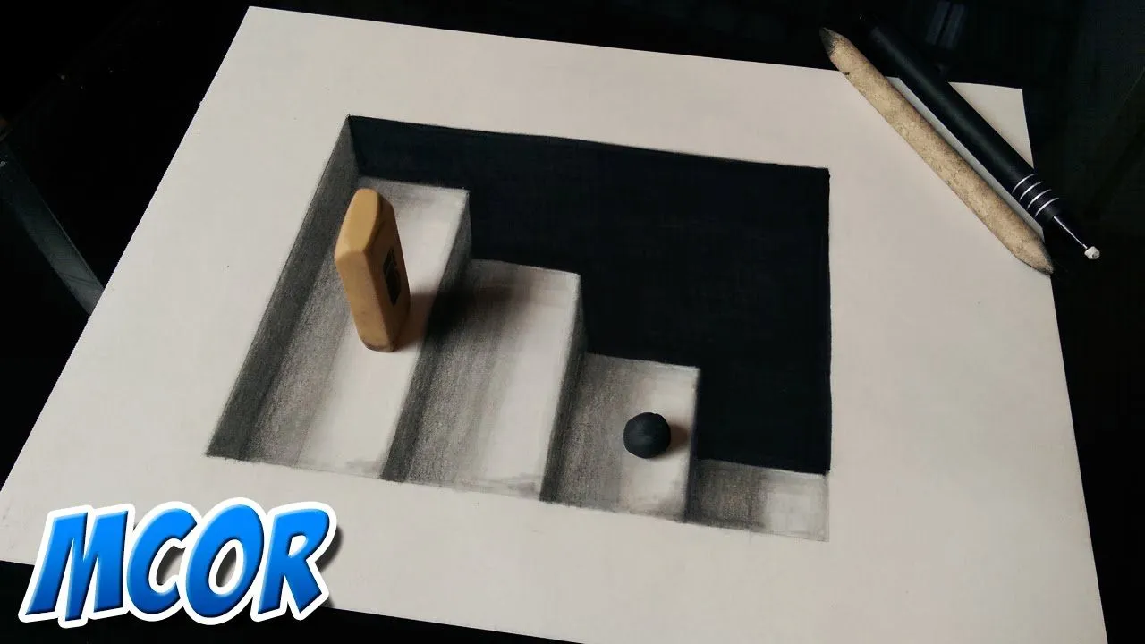 Como Dibujar unas Escaleras en 3D - Ilusión Optica - YouTube