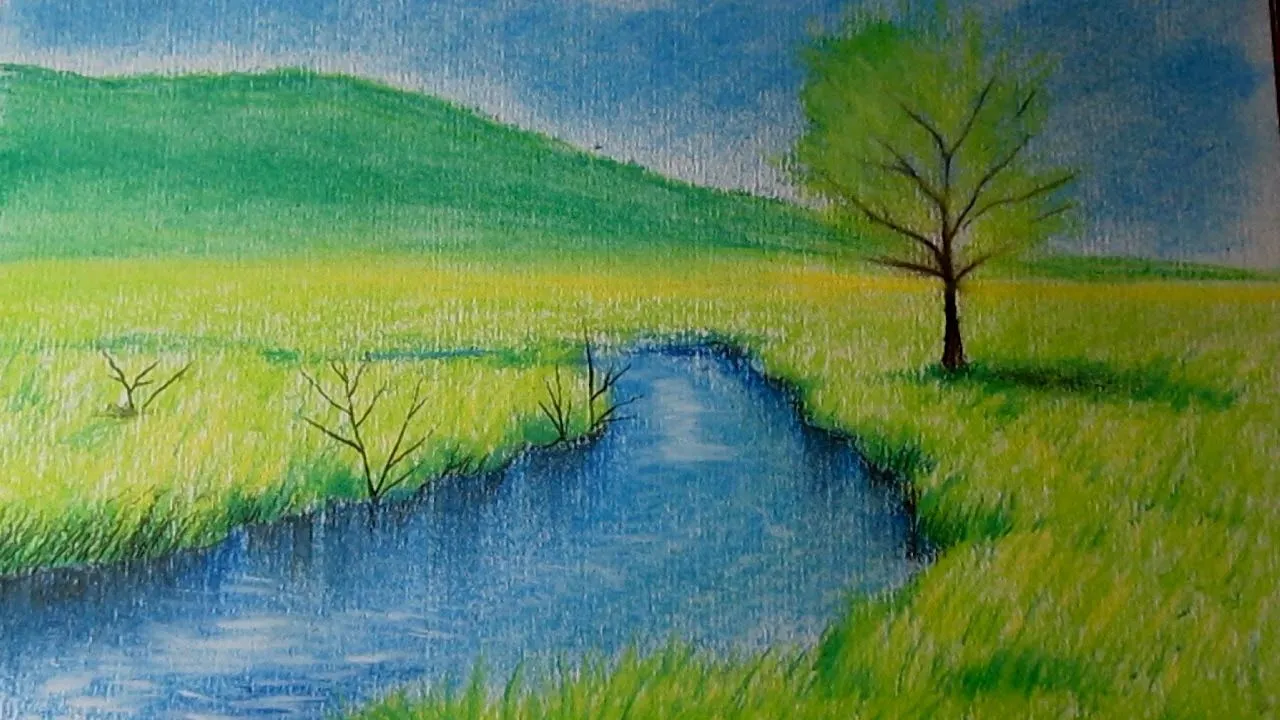 Cómo dibujar un paisaje al pastel paso a paso, dibujo de un ...