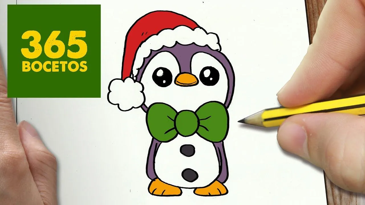 COMO DIBUJAR UN PINGUINO PARA NAVIDAD PASO A PASO: Dibujos kawaii ...