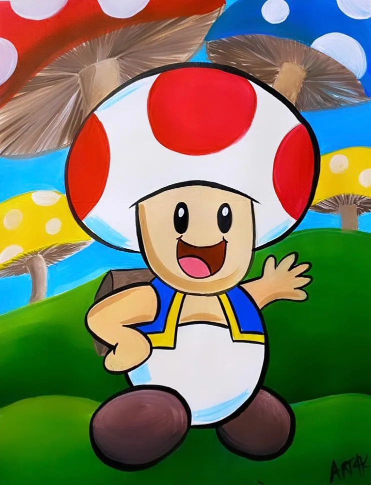 Como dibujar y pintar a Toad de Mario Bross con pintura acrílica paso a  paso – art4kids