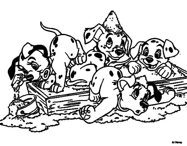 Dibujo de 101 dálmatas - cachorros jugando para Colorear - Dibujos.net