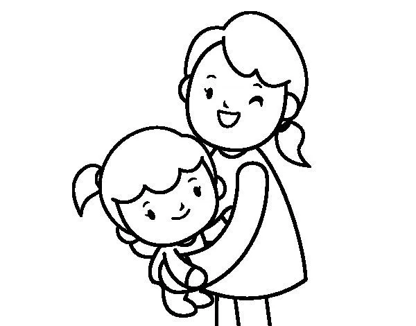 Dibujo de Abrazo con mamá para Colorear - Dibujos.net