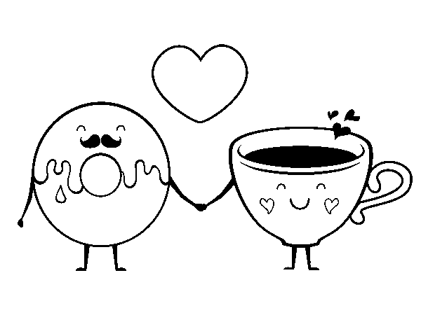 Dibujo de Amor entre dónut y té para Colorear - Dibujos.net