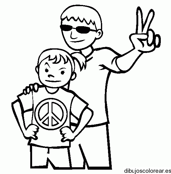 Dibujo de dos niños y el símbolo paz y amor | Dibujos para Colorear