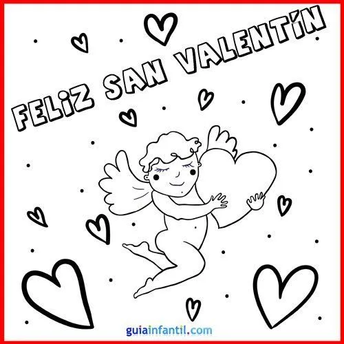 Dibujo de angelito y corazones. Tarjeta de San Valentín - Tarjetas ...