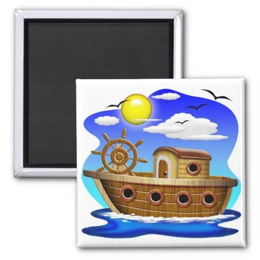 Dibujo animado del barco de pesca iman de Zazzle.