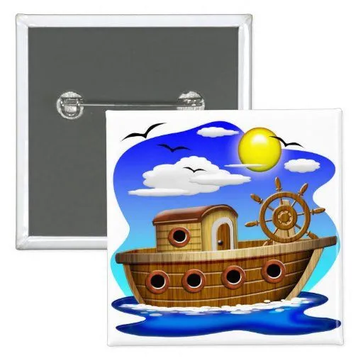 Dibujo animado del barco de pesca pin de Zazzle.