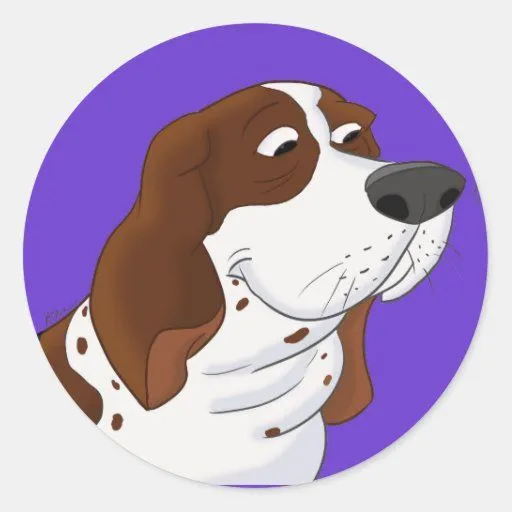 Dibujo animado Basset Hound el oler Etiquetas Redondas de Zazzle.