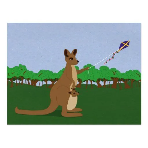 Dibujo animado KangaROOS que vuela una cometa Tarjetas Postales de ...