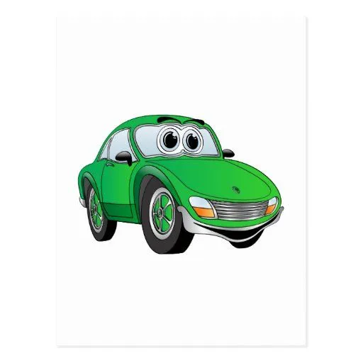 Dibujo animado verde del coche de deportes tarjetas postales | Zazzle