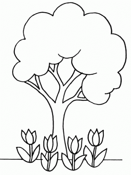 Dibujo de Árbol en primavera para colorear. Dibujos infantiles de ...