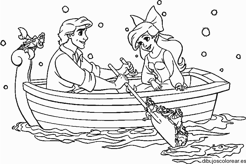 Dibujo de Ariel paseando en bote | Dibujos para Colorear