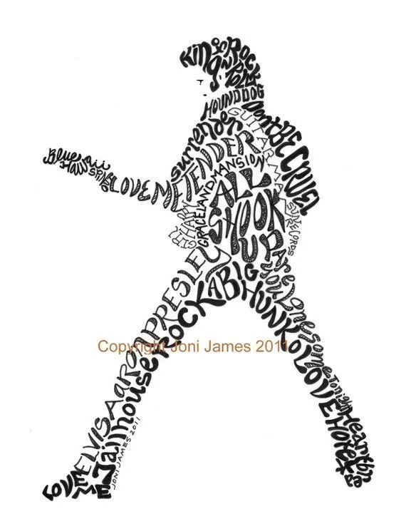 Dibujo arte Caligrama tipografía Elvis Presley por CalligramORama