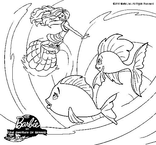 Dibujo de Barbie con sus amigos marinos 1 para Colorear - Dibujos.net