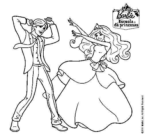 Dibujo de Barbie bailando con un amigo para Colorear