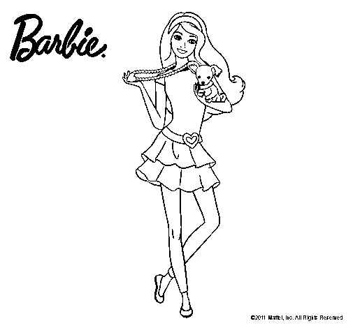 Dibujo de Barbie y su mascota para Colorear