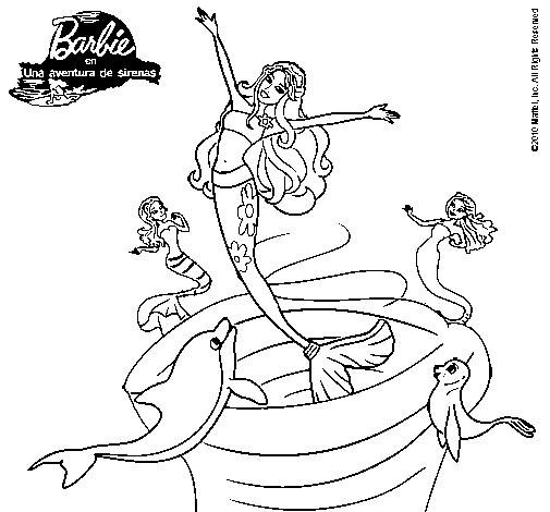 Dibujo de Barbie sirena contenta para Colorear