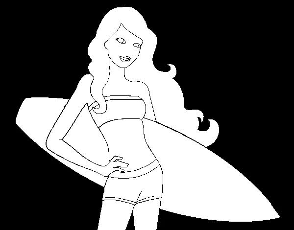 Dibujo de Barbie con tabla de surf para Colorear - Dibujos.net