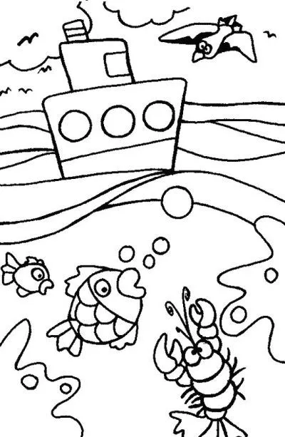 Dibujo de Barco en el océano. Dibujo para colorear de Barco en el ...