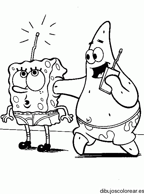 Dibujo de Bob y Patricio con una radio | Dibujos para Colorear