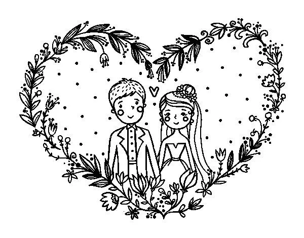 Dibujo de Boda corazón para Colorear - Dibujos.net