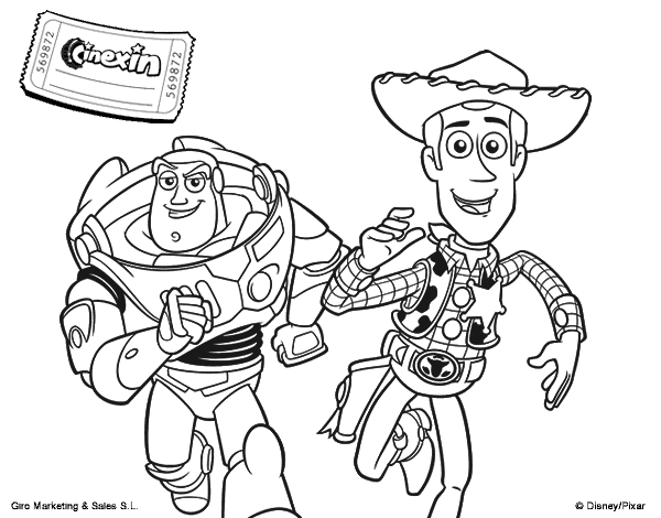 Dibujo de Buzz y Woody para Colorear