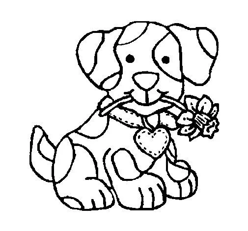 Dibujo de Cachorro con una flor en la boca para Colorear - Dibujos.net