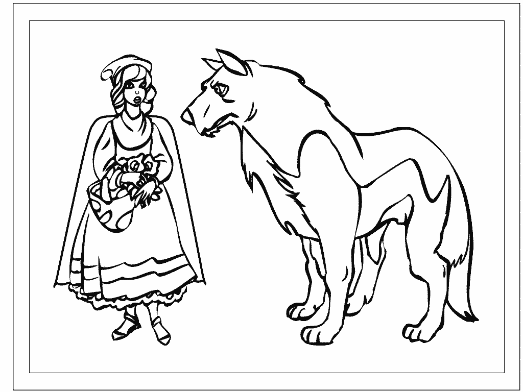 Dibujo de Caperucita Roja y el Lobo para imprimir y colorear