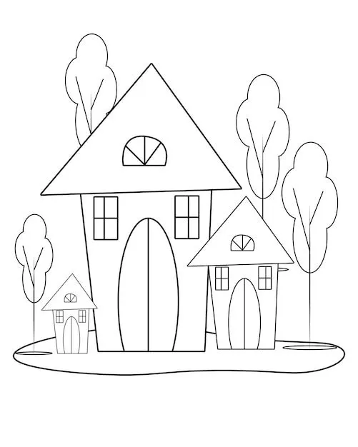 Dibujo de casa sencilla para colorear dibujo de casa de pueblo para colorear  diseño de página fácil para colorear | Vector Premium