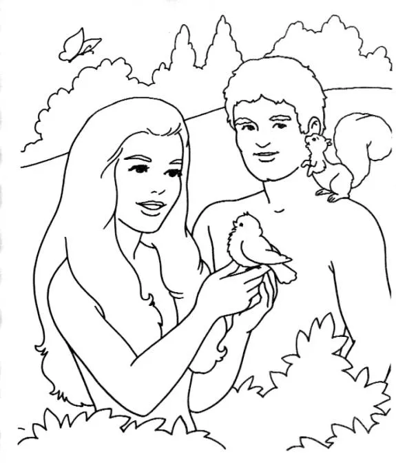 Dibujo para colorear de Adan y Eva | Libreria El Renuevo De Jehova