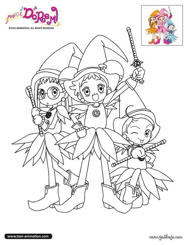 Dibujo para colorear las brujitas AIKO, HAZUKI y DOREMI - Dibujos para ...