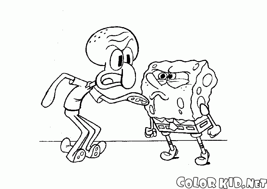 Dibujo para colorear - Conflicto entre pulpo y Bob