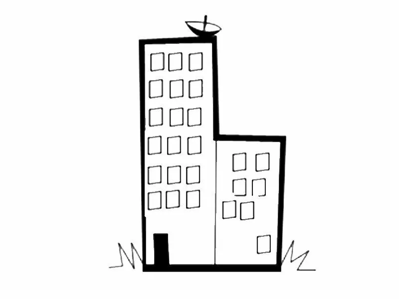 Imprimir: Dibujo para colorear de un edificio con parabólica para ...